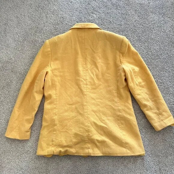 90s Vintage Stephanie Andrews 100% Pure Wool Retro Yellow Double Breasted Peacoa - Picture 7 of 8